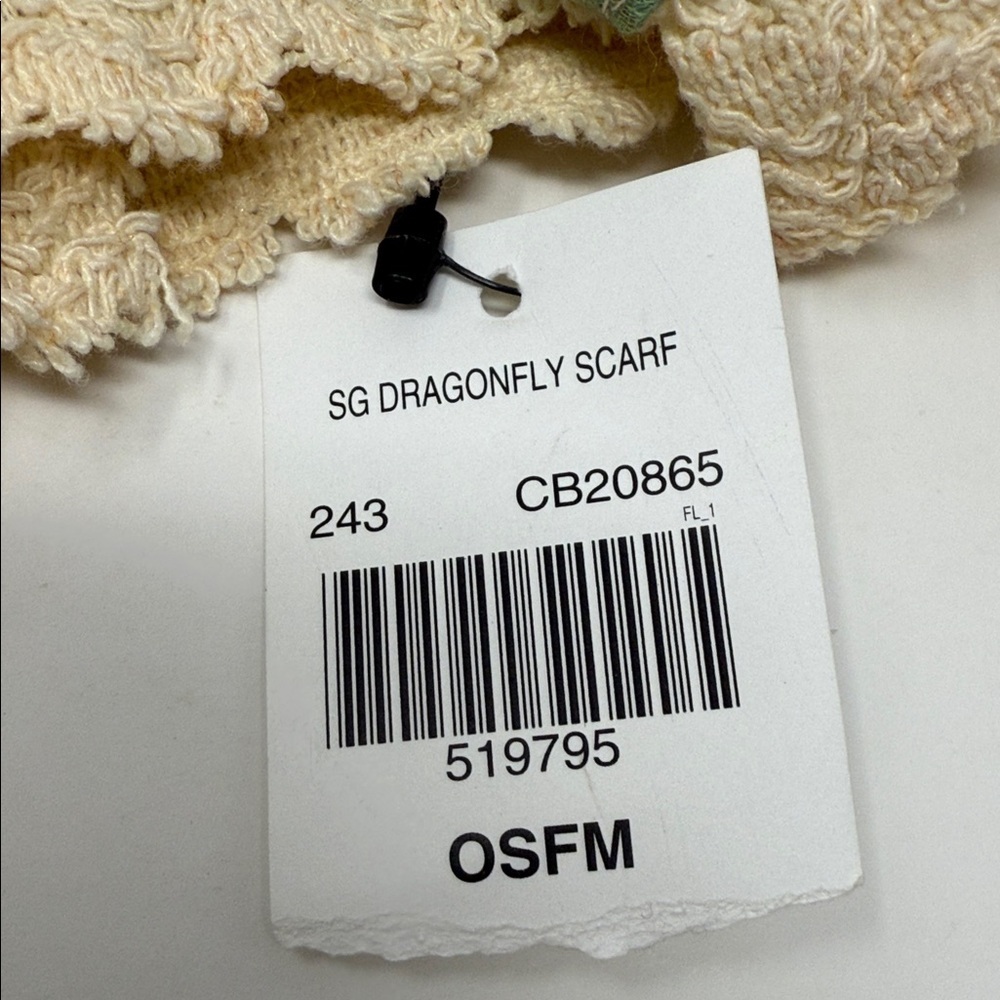 Women’s Vintage Beige Dragonfly Scarf 70x20” - Picture 3 of 6